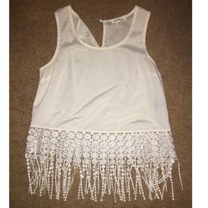 White tank top with fringe bottom